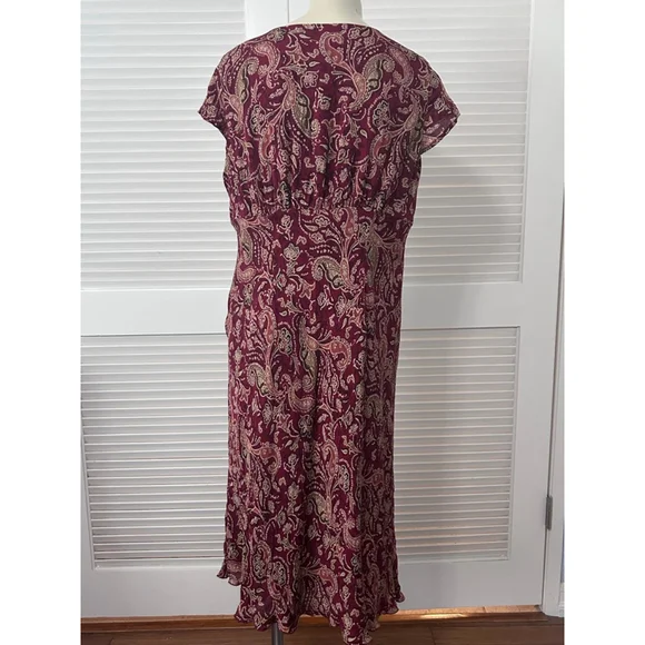 Venezia Silk Midi Dress Paisley Red Twist Front Plus Size 18/20 Lined - Picture 5 of 9
